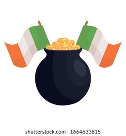 cauldron with coins and flags irish vector illustration designicon