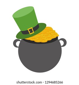 cauldron coins hat happy st patricks day vector illustration