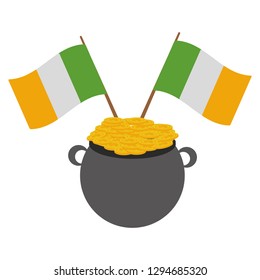 cauldron coins ireland flags happy st patricks day vector illustration