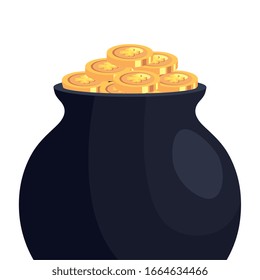 cauldron con monedas aislado icono ilustración vectorial designicon