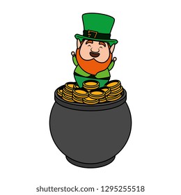 cauldron with coins and leprechaun