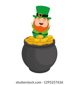 cauldron with coins and leprechaun