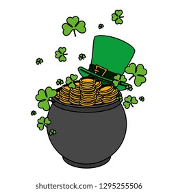 cauldron with coins and leprechaun hat st patricks day