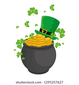 cauldron with coins and leprechaun hat st patricks day