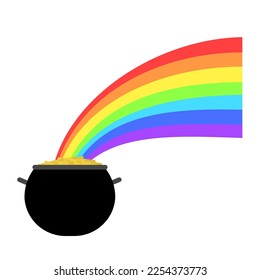 Cauldron with coins and rainbow. Concept for lucky on st Patrick's Day. Vector illustration.