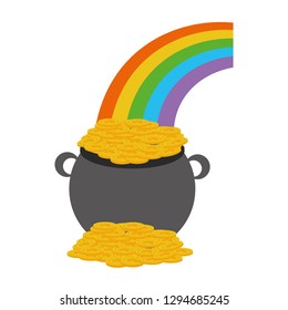 cauldron coins rainbow happy st patricks day vector illustration