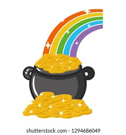cauldron coins rainbow happy st patricks day vector illustration