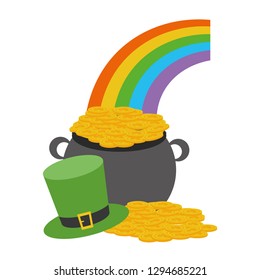 cauldron coins rainbow hat happy st patricks day vector illustration