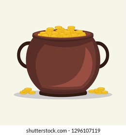 cauldron with coins st patricks day vector illustration