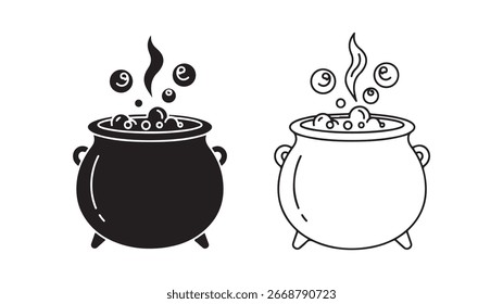 Cauldron with coins and steam