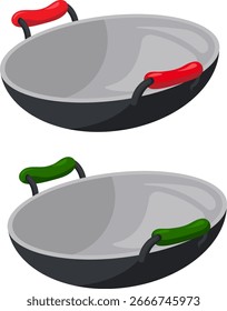 cauldron cookware with red and green handles
