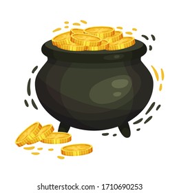 Cauldron Full with Golden Coins as Feast of Saint Patrick Symbol Vector Illustration