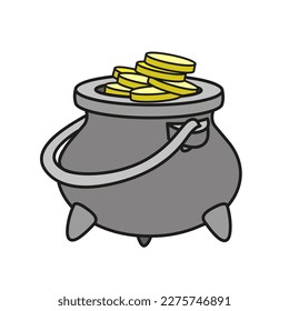 Cauldron with gold coins color variation for coloring page on white background
