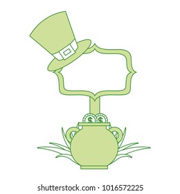 cauldron gold coins green hat and sing board
