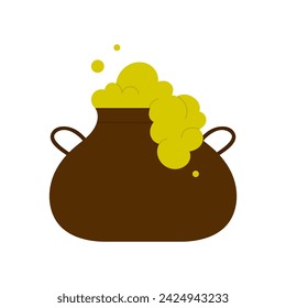 Cauldron with green elixir potion. Witchcraft poison, magic object cartoon vector illustration
