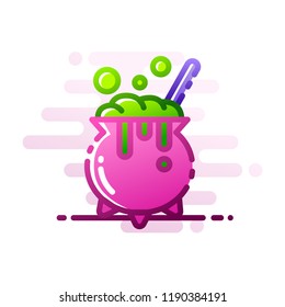 Cauldron with green liquid vector illustration in line color design