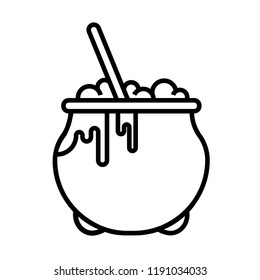 Cauldron with green liquid vector illustration in line stroke design