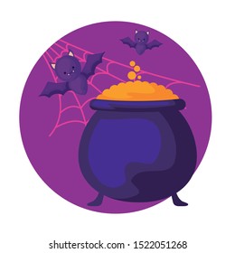 Cauldron of halloween bats. Vector illustration or icons design.