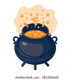 A cauldron of Halloween potion. Vector, white background, isolated.