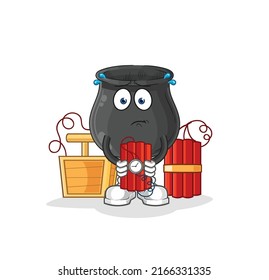 el caldero con carácter dinamita. vector de mascota de dibujos animados