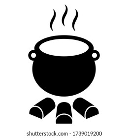 Cauldron with hot potion vector icon isolated on white background