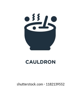 Cauldron icon. Black filled vector illustration. Cauldron symbol on white background. Can be used in web and mobile.
