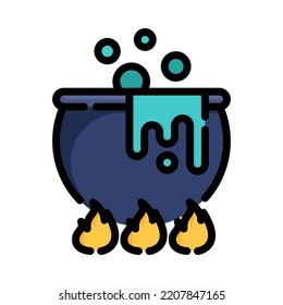 Cauldron icon. Filled outline design. Halloween cauldron with poison potion. Magic potion. Holiday event halloween. Vector Illustration.