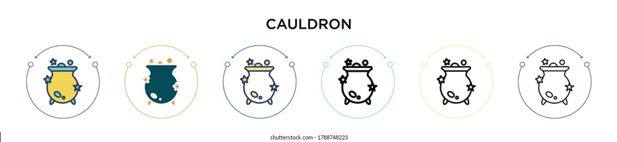 Cauldron icon in filled, thin line, outline and stroke style. Vector illustration of two colored and black cauldron vector icons designs can be used for mobile, ui, web