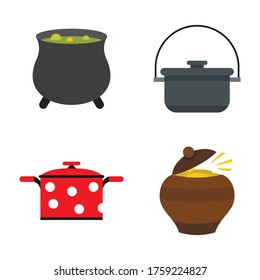 Cauldron icon set. Flat set of cauldron vector icons for web design isolated on white background