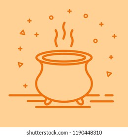 Cauldron icon of witch for Halloween in linear style on orange background. Vector illustration