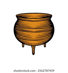 cauldron illustration in engraving style