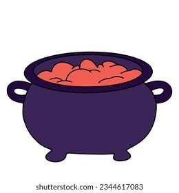 Cauldron isolated on white background. Doodle colorful cauldron. Halloween decoration. Vector illustration.