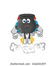 the cauldron with jetpack mascot. cartoon vector