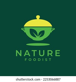 cauldron kitchen tools cooking wok nature food leaves vegetable logo design vector icon illustration template