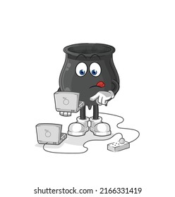 the cauldron with laptop mascot. cartoon vector
