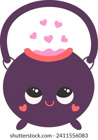 Cauldron mit Liebestrank und Herzblasen im kawaii-Stil. Vektorgrafik einzeln auf Valentinen oder Zaubertheorie