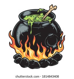 Cauldron of magic potion colorful concept in vintage style isolated vector illustration