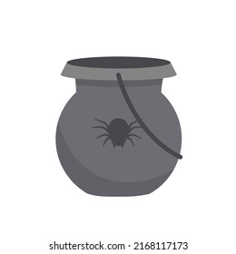 Cauldron for magic potion. Empty witch cauldron with spider. Cartoon, flat. Isolated vector illustration eps