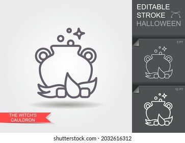 Cauldron with a magic potion. Line icon with editable stroke with shadow