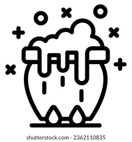 Cauldron with magic potion line icon, Halloween concept, halloween cauldron with potion sign on white background, magic cauldron icon in outline style for mobile and web. Vector graphics