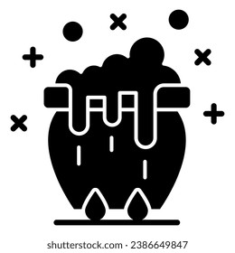 Cauldron with magic potion solid icon, Halloween concept, halloween cauldron with potion sign on white background, magic cauldron icon in glyph style for mobile and web. Vector graphics