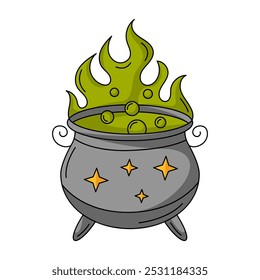 Cauldron with magic potion. Traditional Halloween symbol. Vector flat simple element, color illustration. For logo, sticker, print, web design, scrapbooking