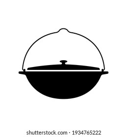 Cauldron metal boiler icon. Bowler hat. Black silhouette. Side view. Vector simple flat graphic illustration. The isolated object on a white background. Isolate.