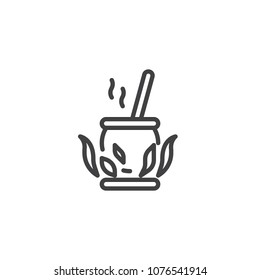 Cauldron on the fire outline icon. linear style sign for mobile concept and web design. Magic Potion cooking simple line vector icon. Symbol, logo illustration. Pixel perfect vector graphics