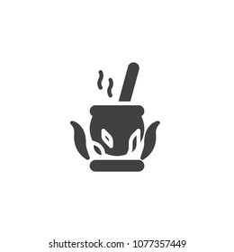 Cauldron on the fire vector icon. filled flat sign for mobile concept and web design. Magic Potion cooking simple solid icon. Symbol, logo illustration. Pixel perfect vector graphics