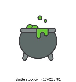 Cauldron with poison flat line colored icon.