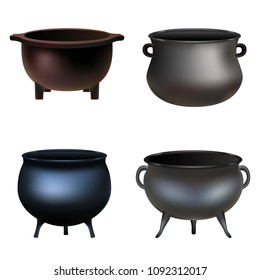 Cauldron pot halloween mockup set. Realistic illustration of 4 cauldron pot halloween vector mockups for web