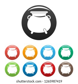 Cauldron pot icons set 9 color vector isolated on white for any design