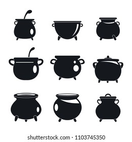 Cauldron pot kettle halloween icons set. Simple illustration of 9 cauldron pot kettle halloween vector icons for web