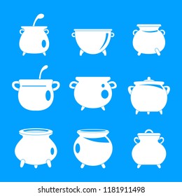 Cauldron pot kettle halloween icons set. Simple illustration of 9 cauldron pot kettle halloween vector icons for web